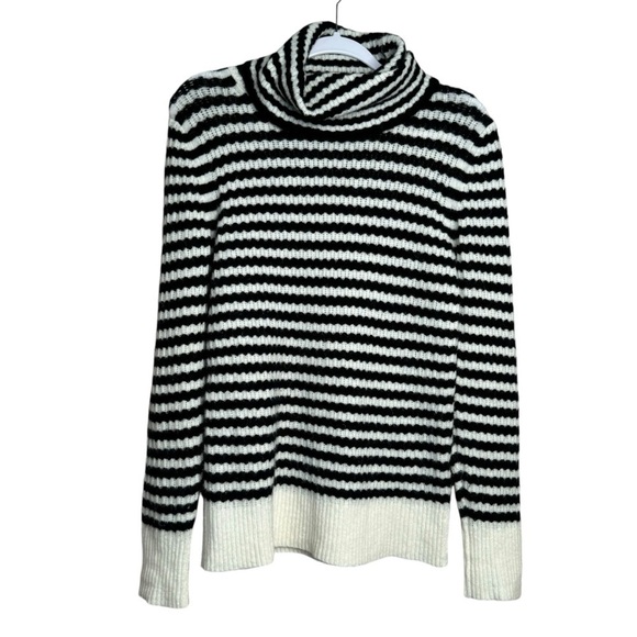 Banana Republic Filpucci Women Sweater S Black White Striped Turtleneck Wool - Picture 1 of 6
